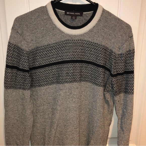 Michael Kors Sweater Mens sz M Striped Black White Gray Authentic - Picture 1 of 8